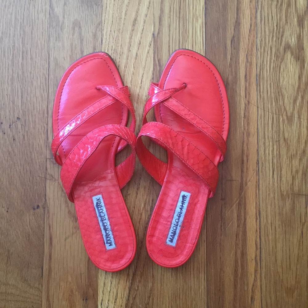 Manolo Blahnik Strappy Snakeskin Slide Sandles SZ6